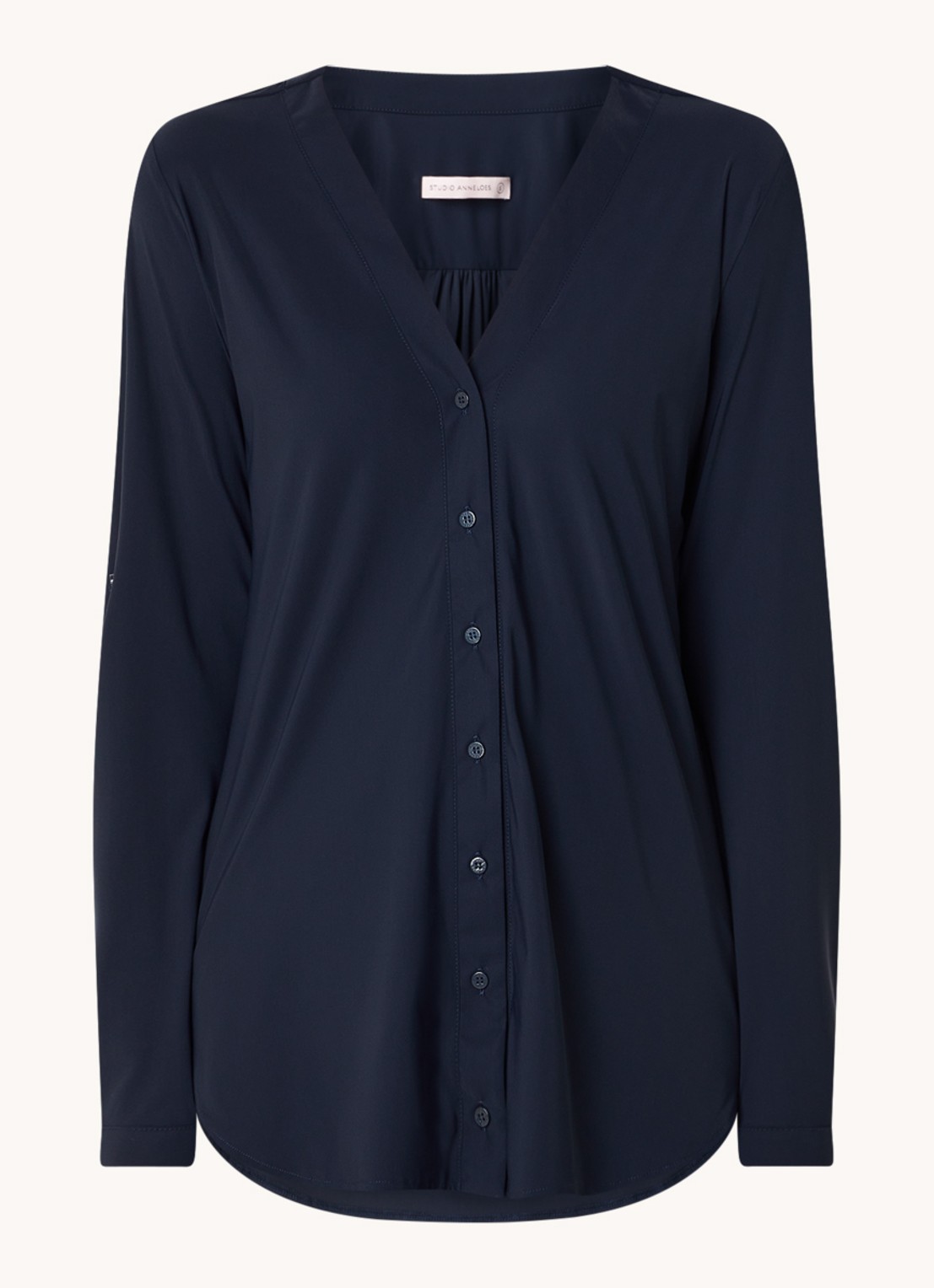 Studio Anneloes Evi blouse van travelstof - voorkant donkerblauw