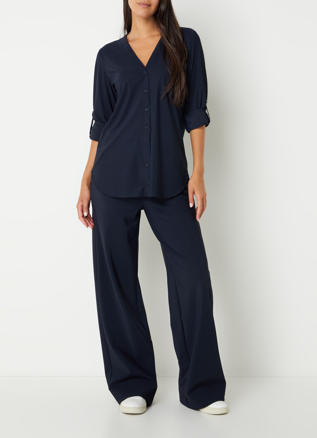 Studio Anneloes Evi blouse van travelstof - voorkant 2 donkerblauw