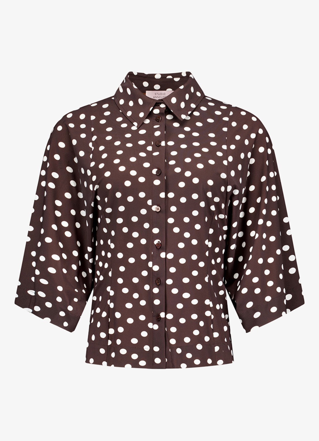 Studio Anneloes Fabienne blouse met stippenprint - voorkant 5 bruin