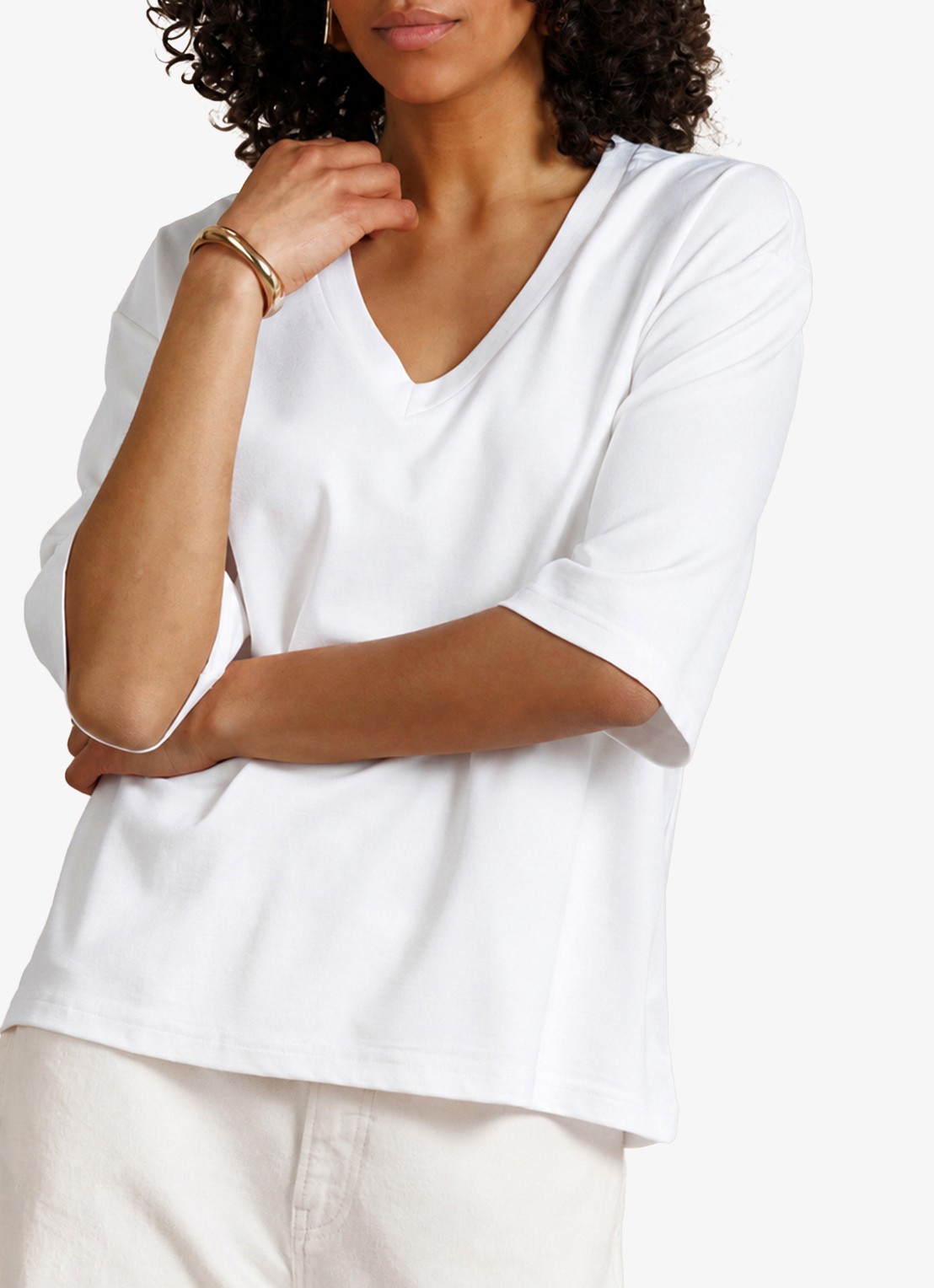 Studio Anneloes Fiore T-shirt met V-hals - detail wit