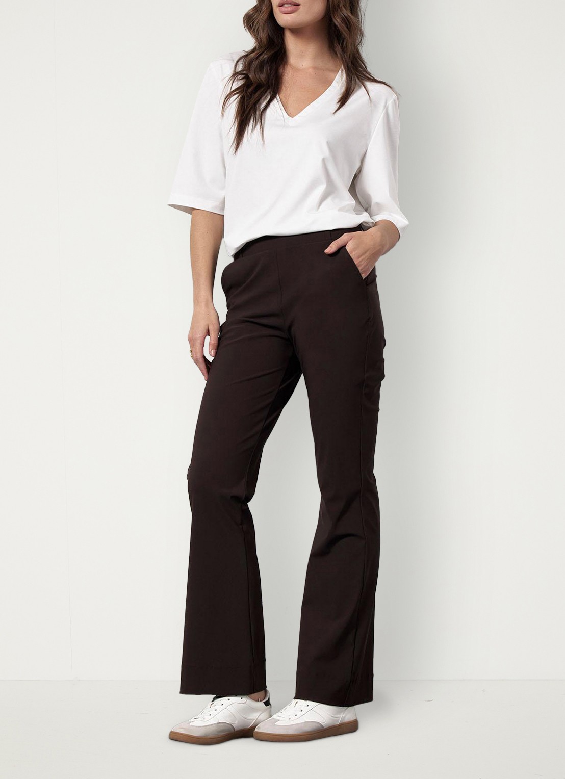 Studio Anneloes Flair high waist slim fit pantalon met steekzakken - detail 2 bruin
