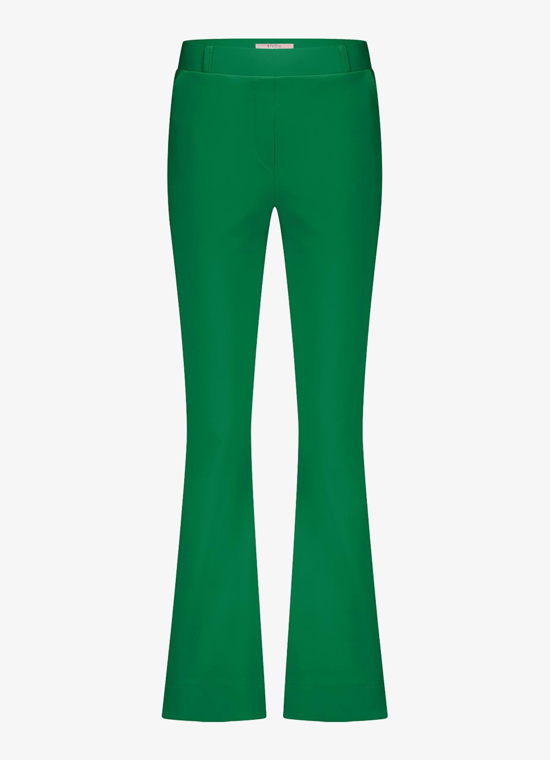 Studio Anneloes Flair mid waist flared broek van travelstof - voorkant groen