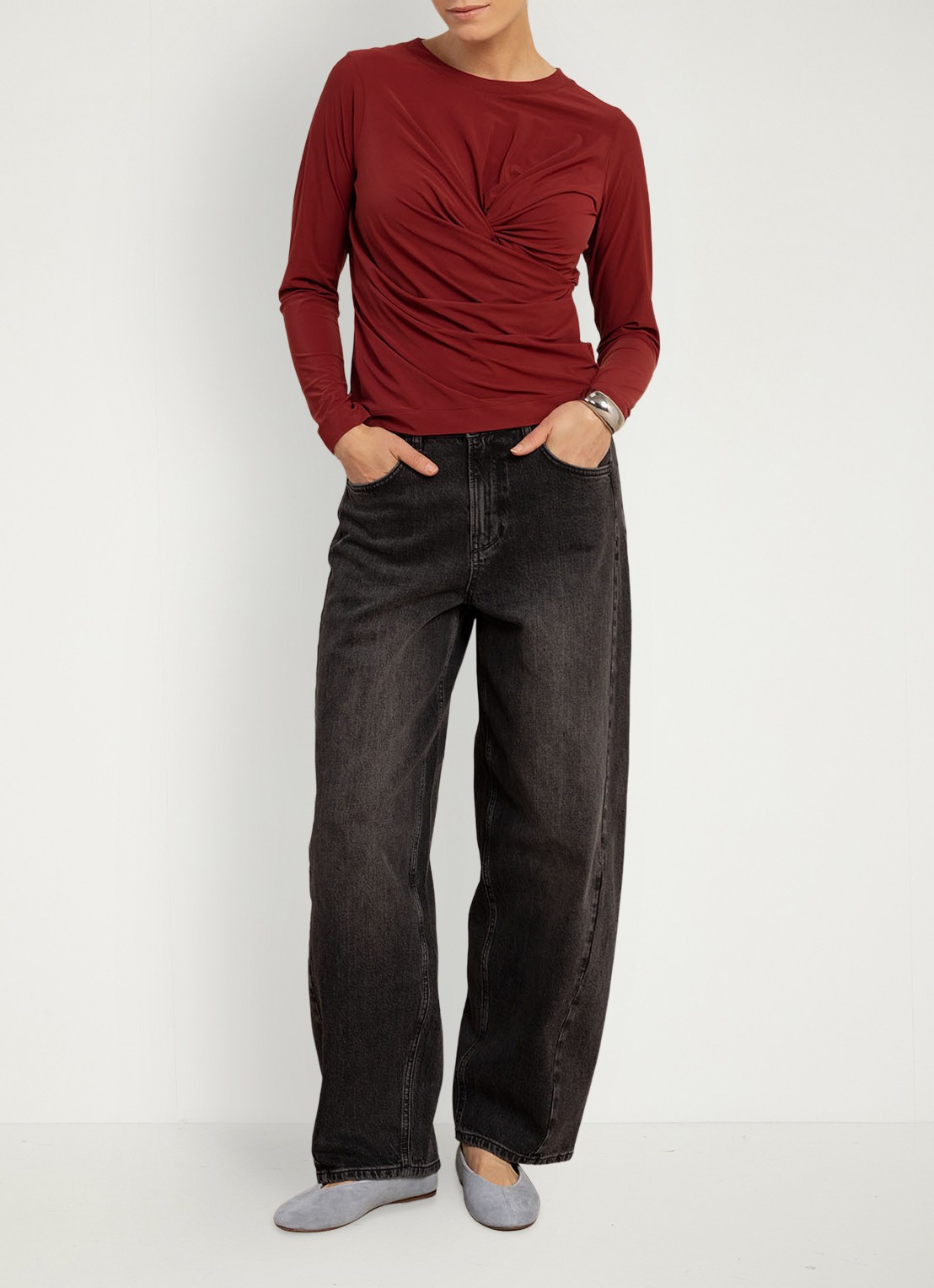 Studio Anneloes Frenkie high waist wide fit jeans met gekleurde wassing - voorkant 4 antraciet