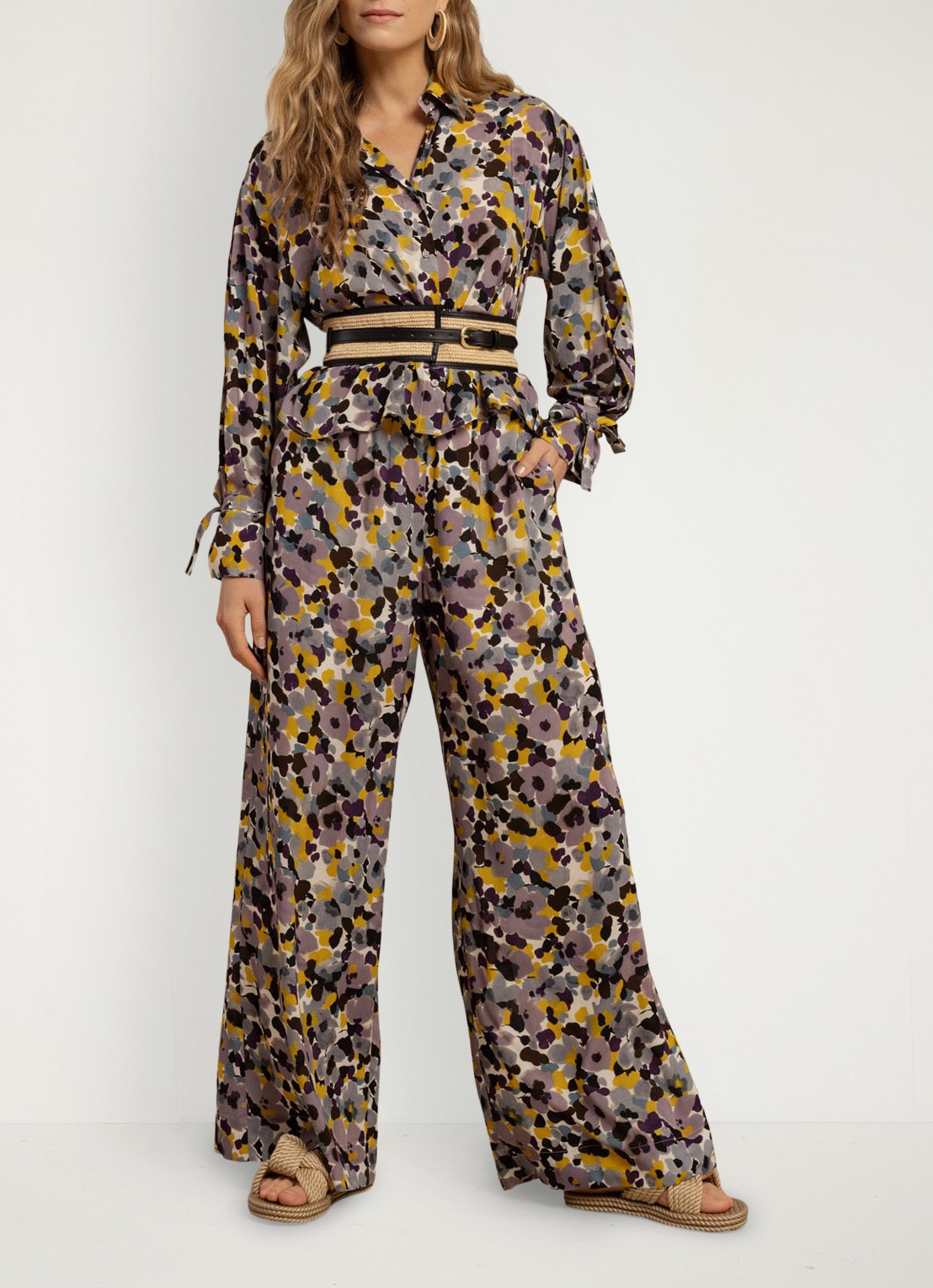 Studio Anneloes Grace high waist wide fit pantalon met bloemenprint - detail 2 multicolor