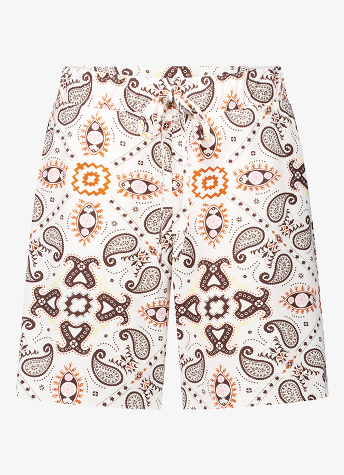 Studio Anneloes Grayden high waist wide fit korte broek met elastische band en print - voorkant 2 creme