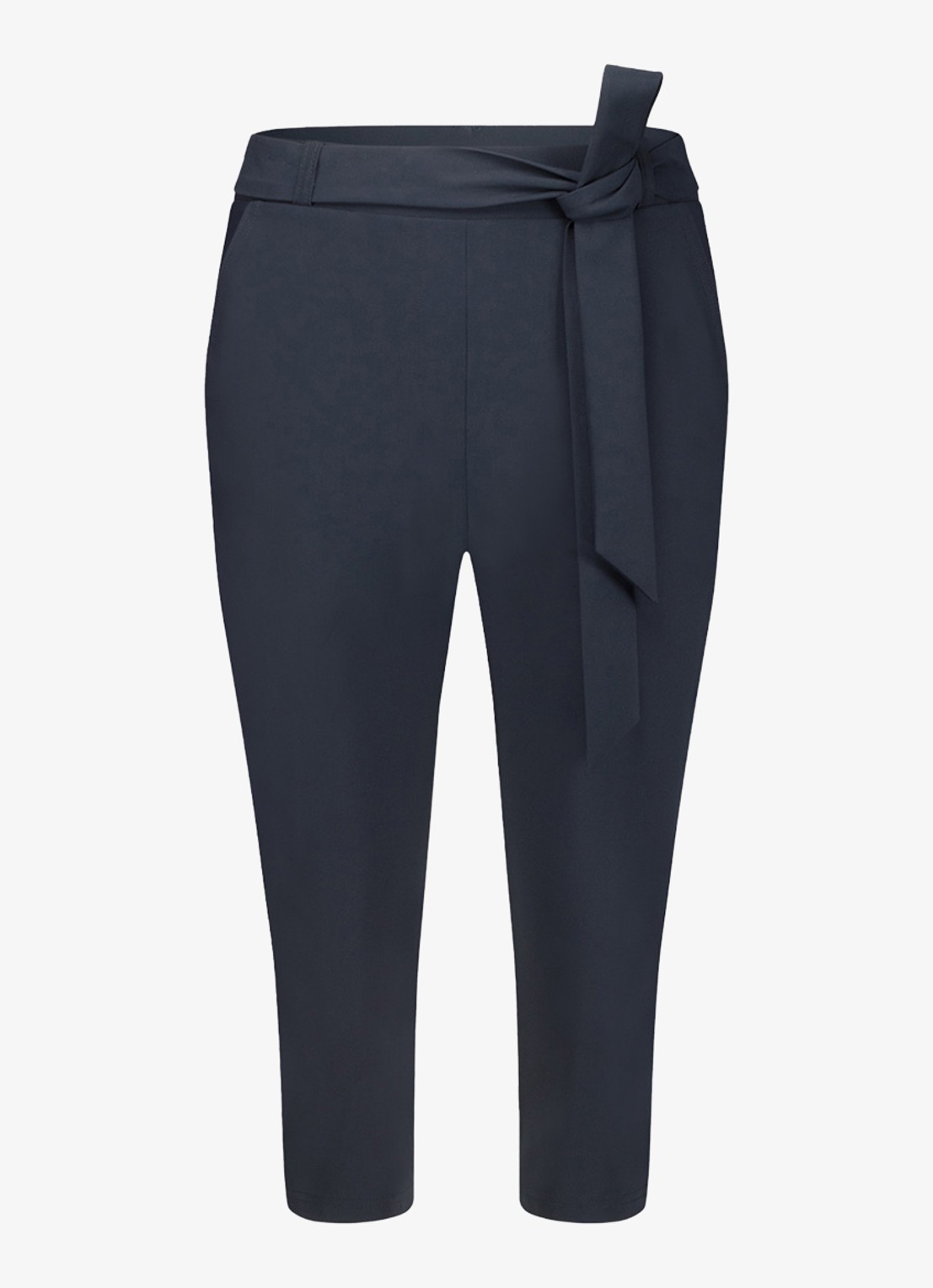 Studio Anneloes Hanna mid waist slim fit cropped broek van travelstof - voorkant 2 donkerblauw