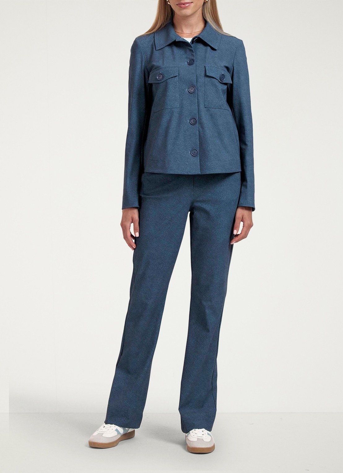 Studio Anneloes High waist flared fit broek met gemêleerd dessin - voorkant 2 indigo