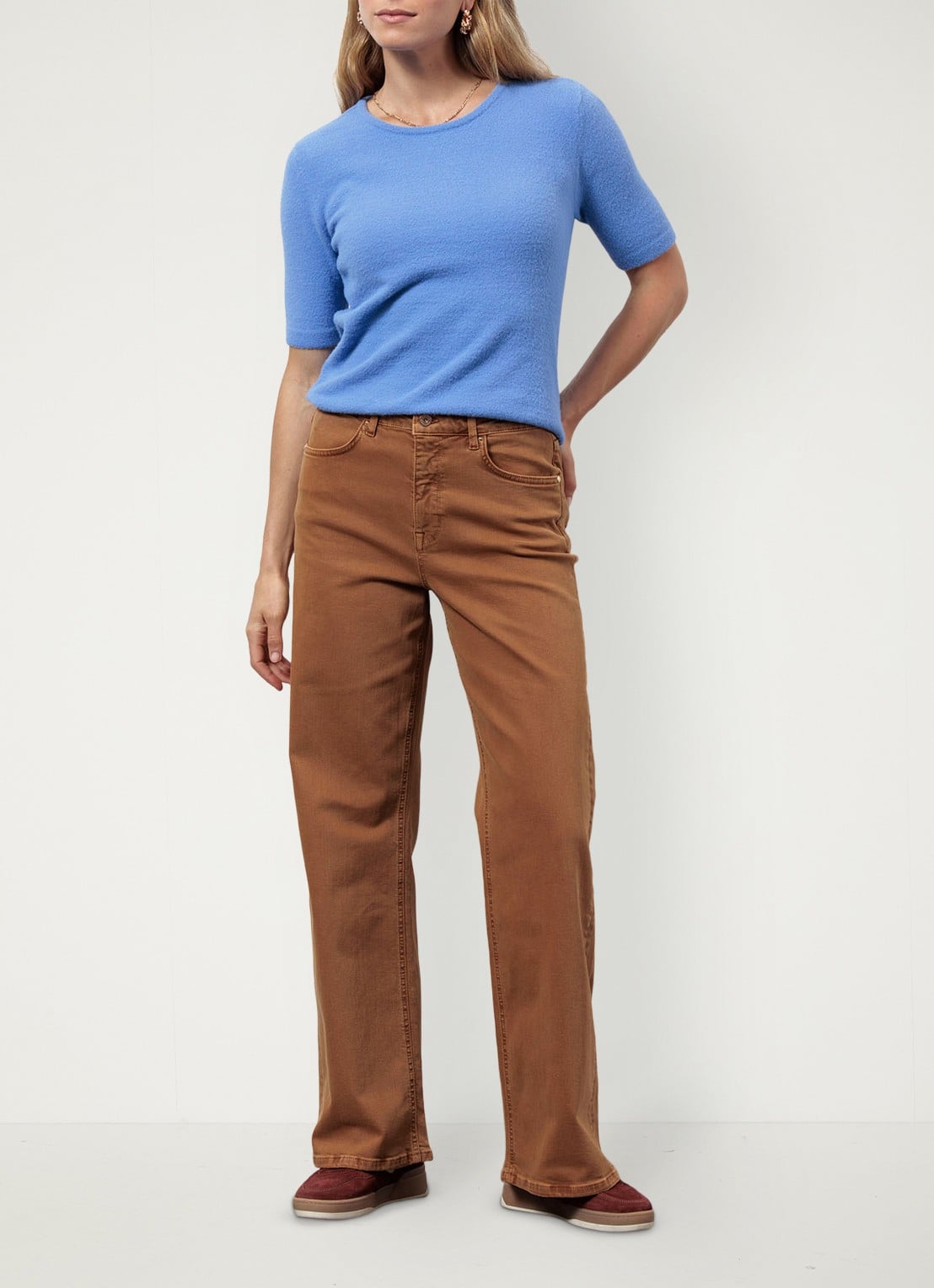 Studio Anneloes High waist wide leg jeans met steekzakken - voorkant 3 camel