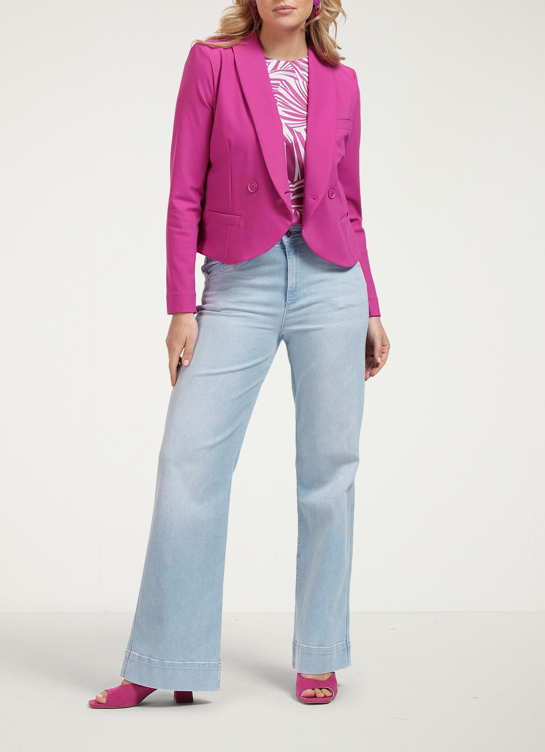 Studio Anneloes Ida cropped double breasted blazer - voorkant 5 fuchsia