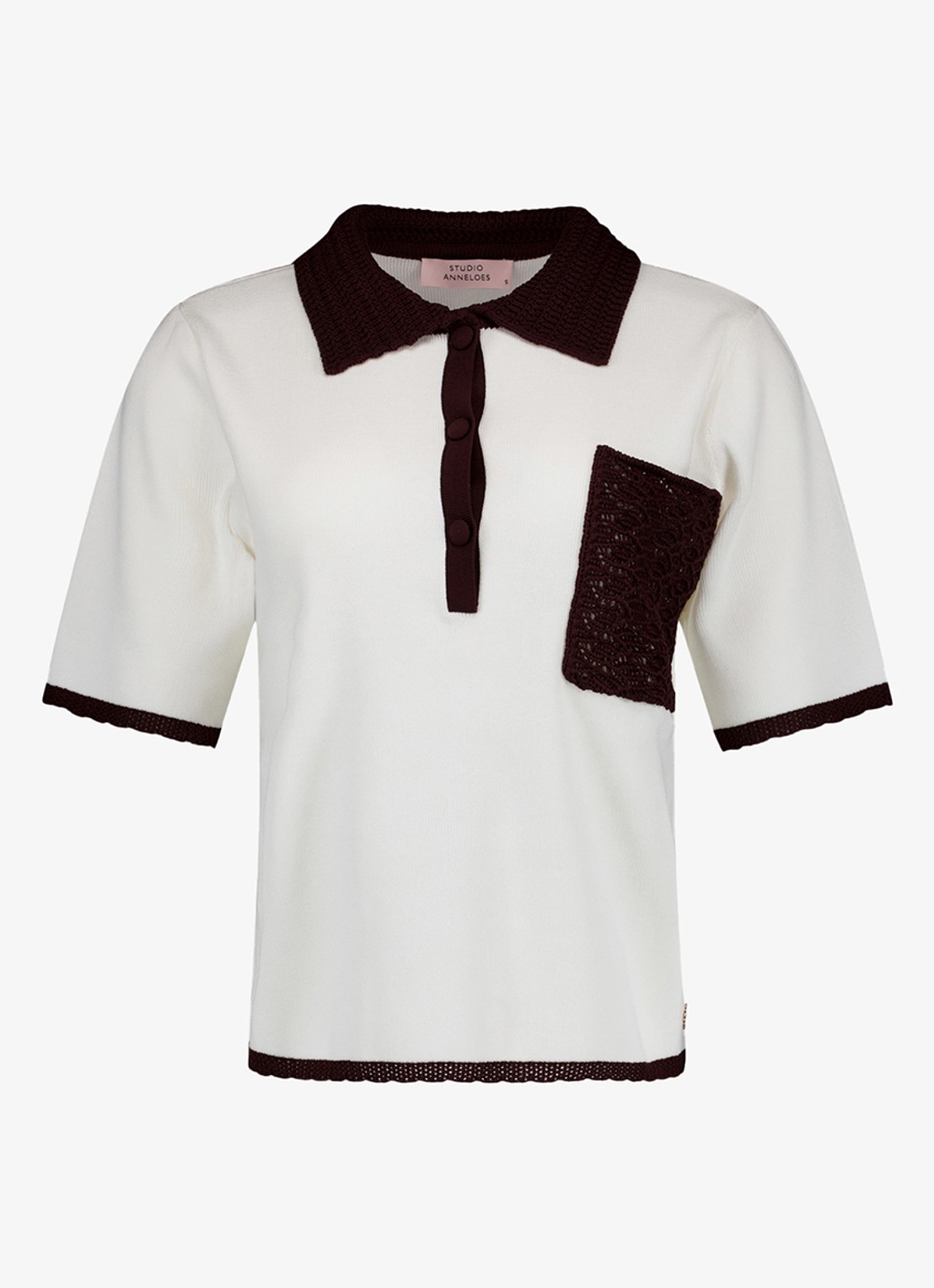 Studio Anneloes Jemy fijngebreide polo met details van crochet  - voorkant 4 naturel