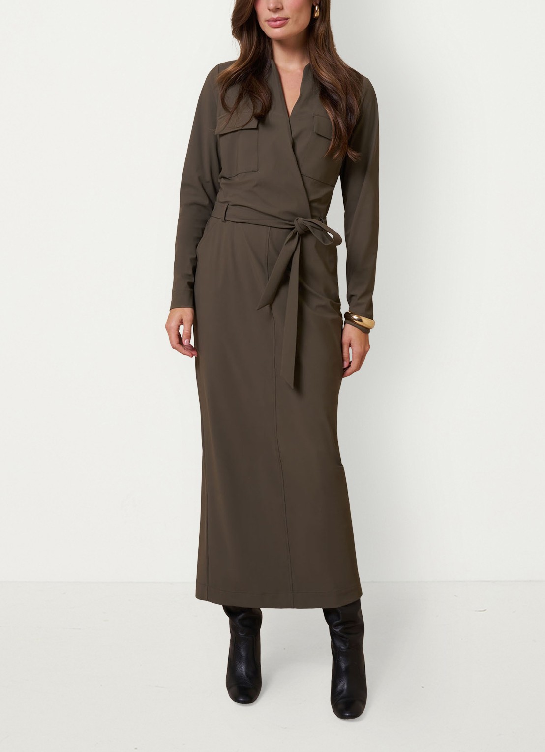 Studio Anneloes Jette midi jurk met strikceintuur - detail 3 groen