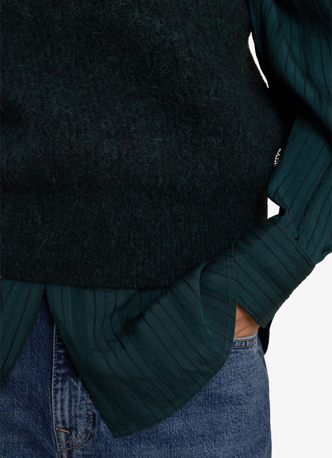 Studio Anneloes Joesha grofgebreide spencer met halve rits - detail 5 petrol