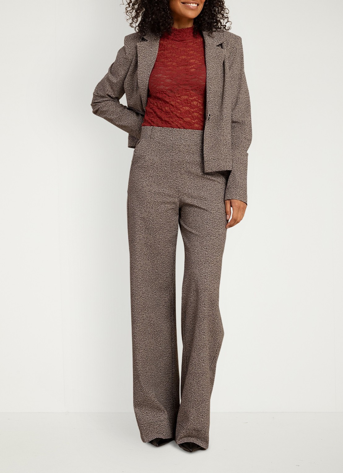 Studio Anneloes Jorine jack met tweed look - detail taupe