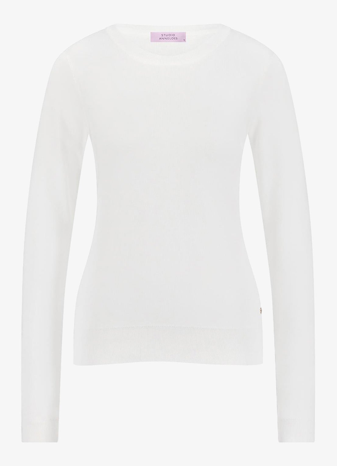 Studio Anneloes Lana fijngebreide pullover met ronde hals - voorkant 4 gebroken wit