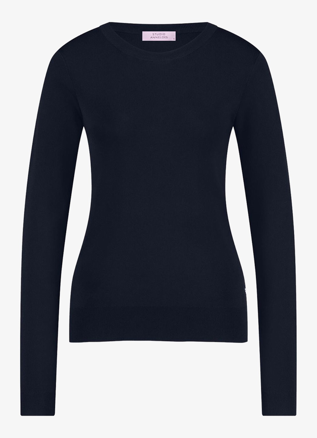 Studio Anneloes Lana fijngebreide pullover met ronde hals - voorkant 4 donkerblauw