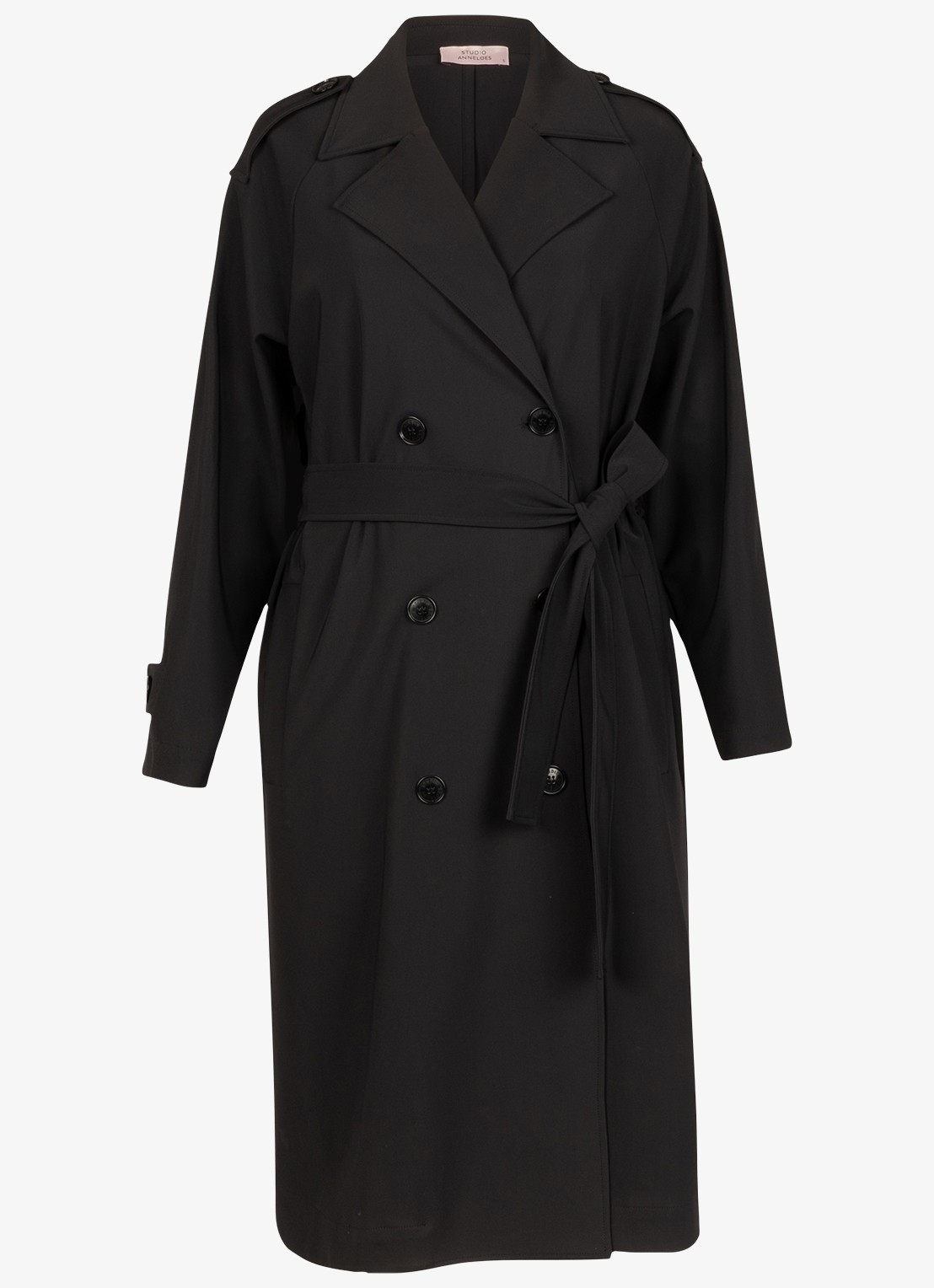 Studio Anneloes Laurine trenchcoat met strikceintuur - voorkant zwart