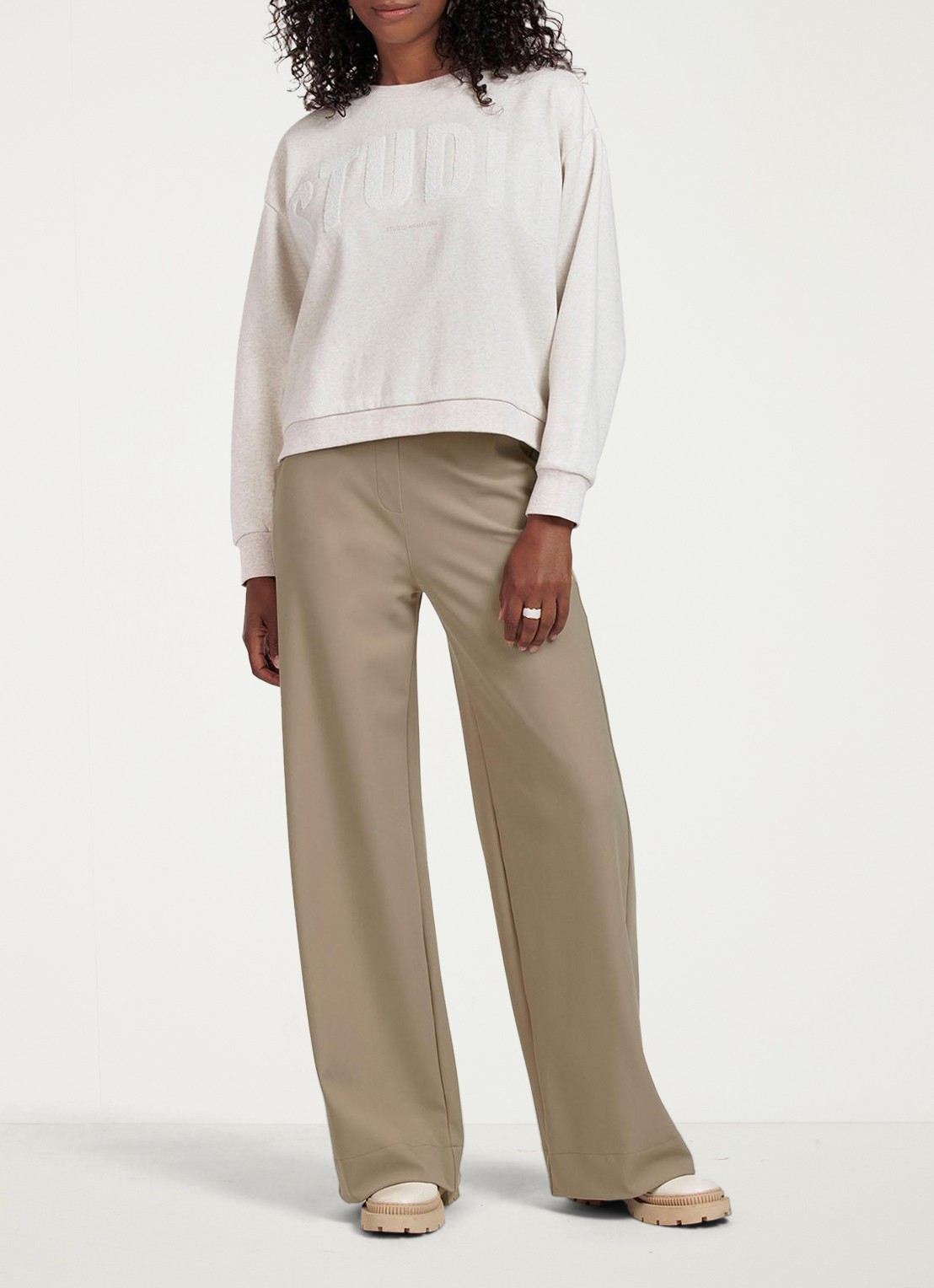 Studio Anneloes Lexie Bonded high waist staight fit pantalon - detail 4 latte