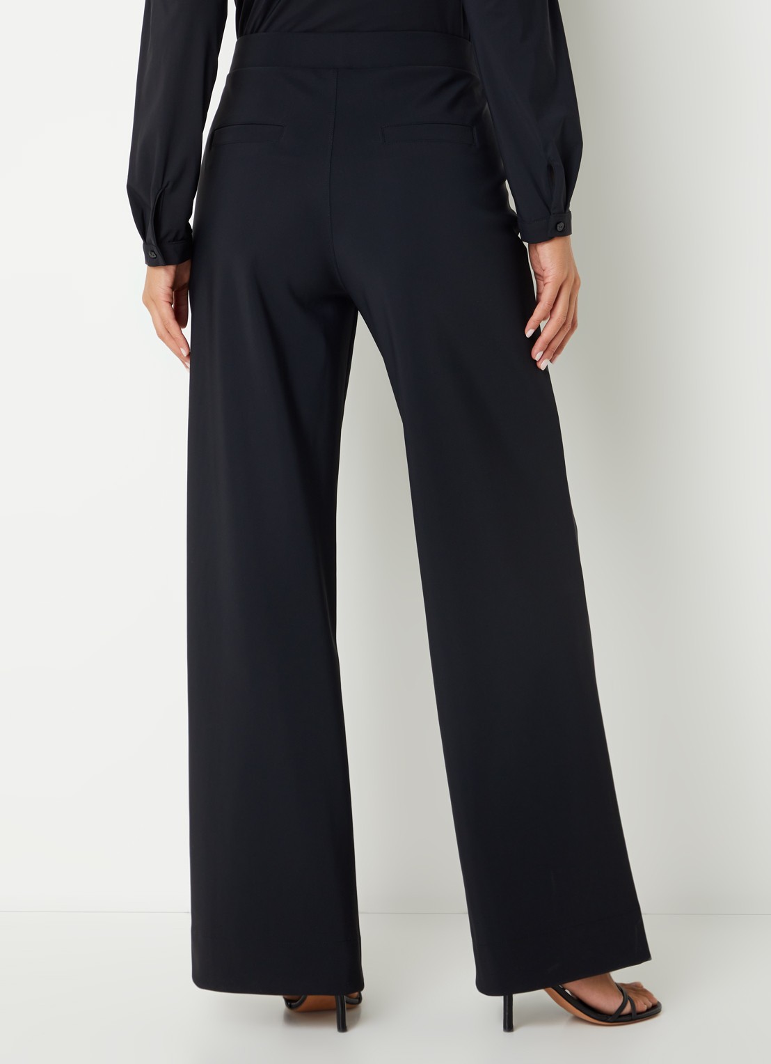 Studio Anneloes Lexie Bonded high waist wide fit pantalon van travelstof  - achterkant 4 zwart