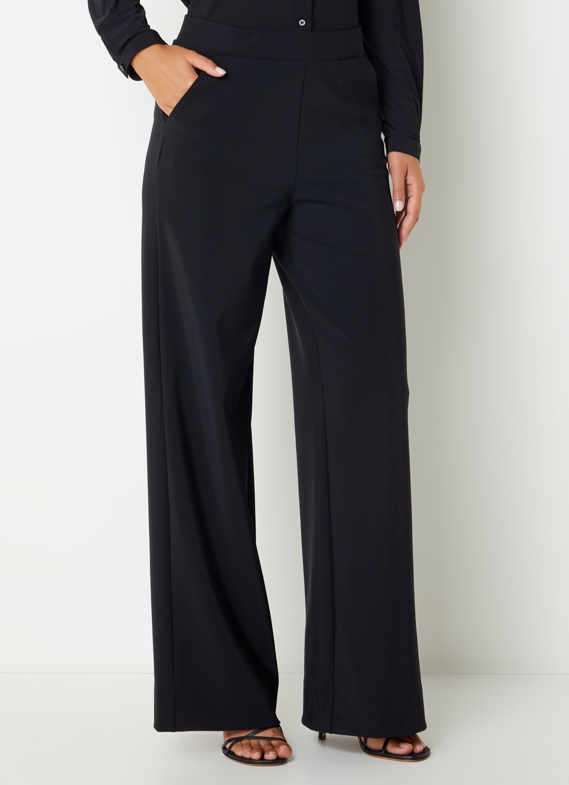Studio Anneloes Lexie Bonded high waist wide fit pantalon van travelstof  - detail 3 zwart