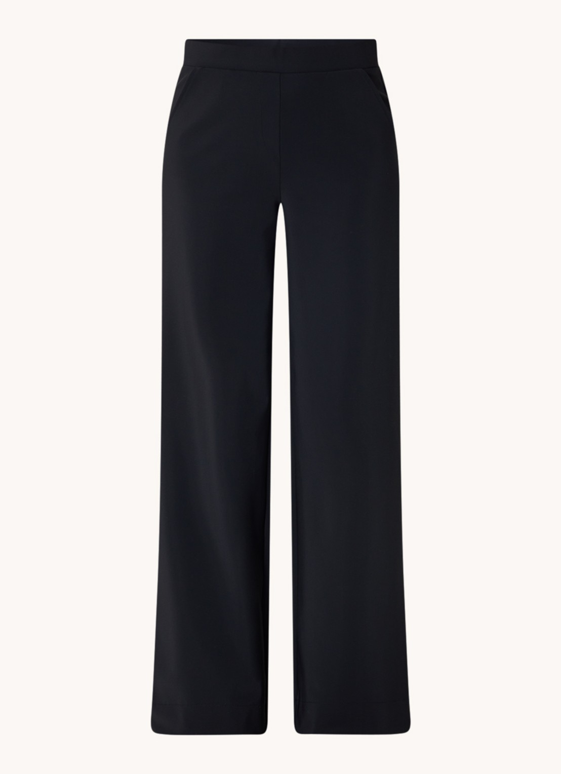Studio Anneloes Lexie Bonded high waist wide fit pantalon van travelstof  - voorkant zwart