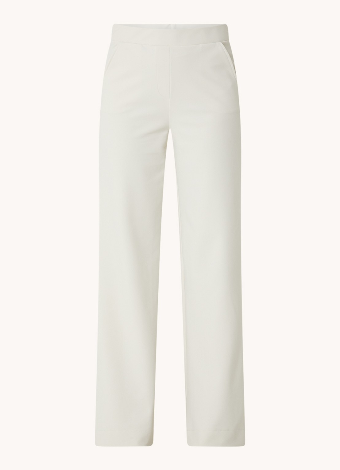 Studio Anneloes Lexie Bonded high waist wide fit pantalon van travelstof  - voorkant 3 gebroken wit