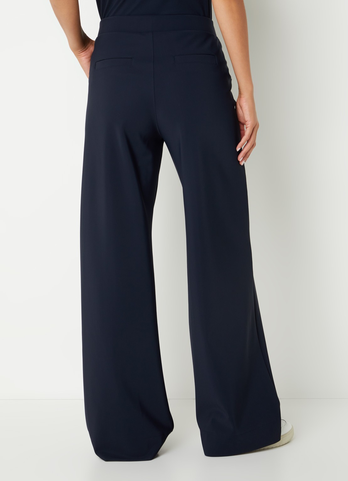 Studio Anneloes Lexie Bonded high waist wide fit pantalon van travelstof  - achterkant 4 donkerblauw