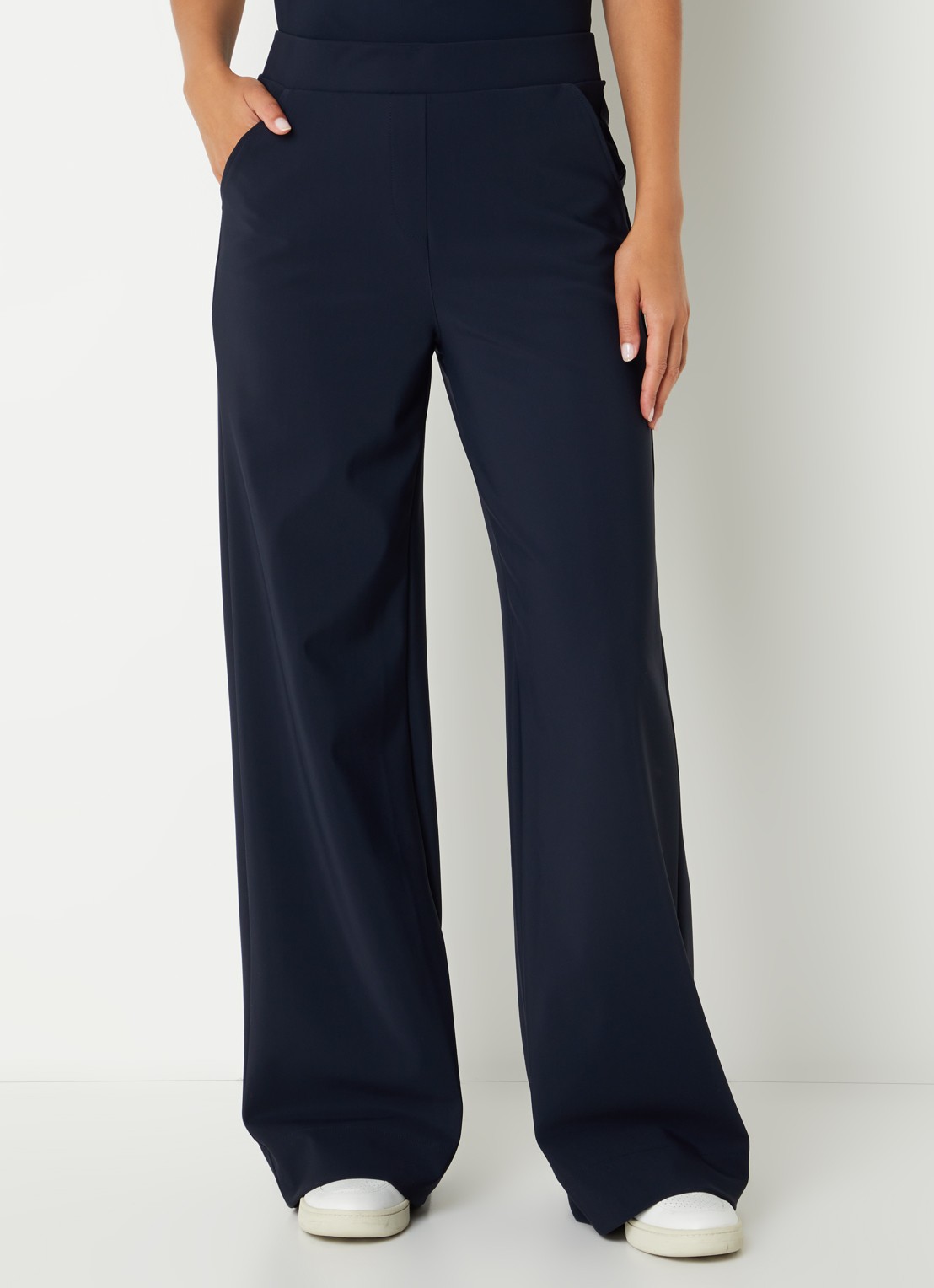 Studio Anneloes Lexie Bonded high waist wide fit pantalon van travelstof  - detail 3 donkerblauw
