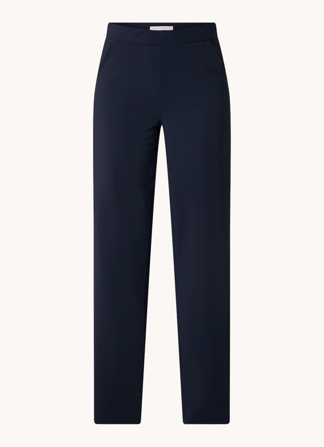 Studio Anneloes Lexie Bonded high waist wide fit pantalon van travelstof  - voorkant donkerblauw