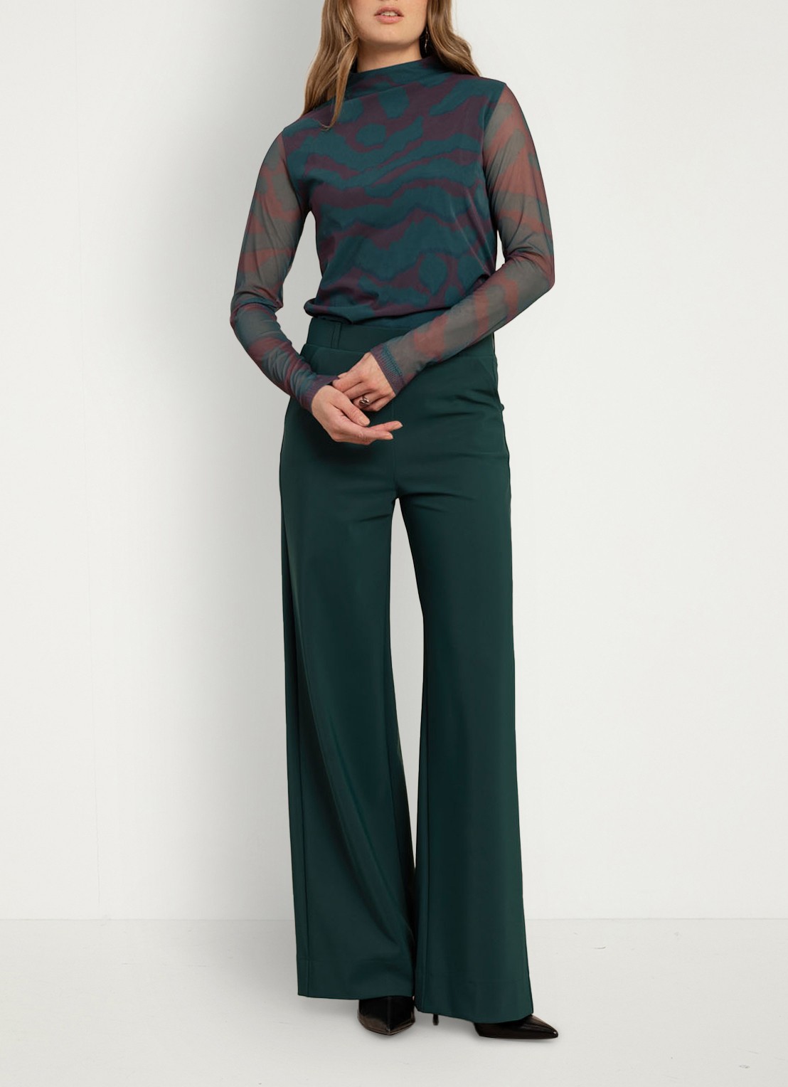 Studio Anneloes Lexie bonded trousers - detail 2 petrol