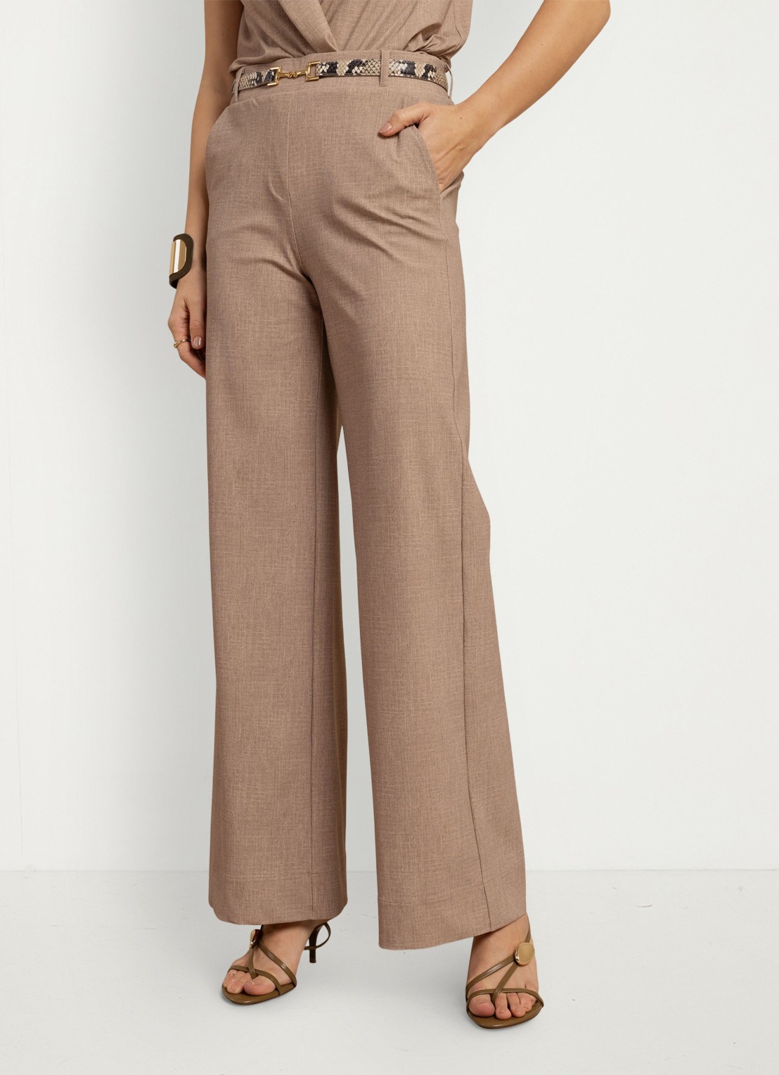 Studio Anneloes Lexie high waist loose fit pantalon met steekzakken - detail lichtbruin