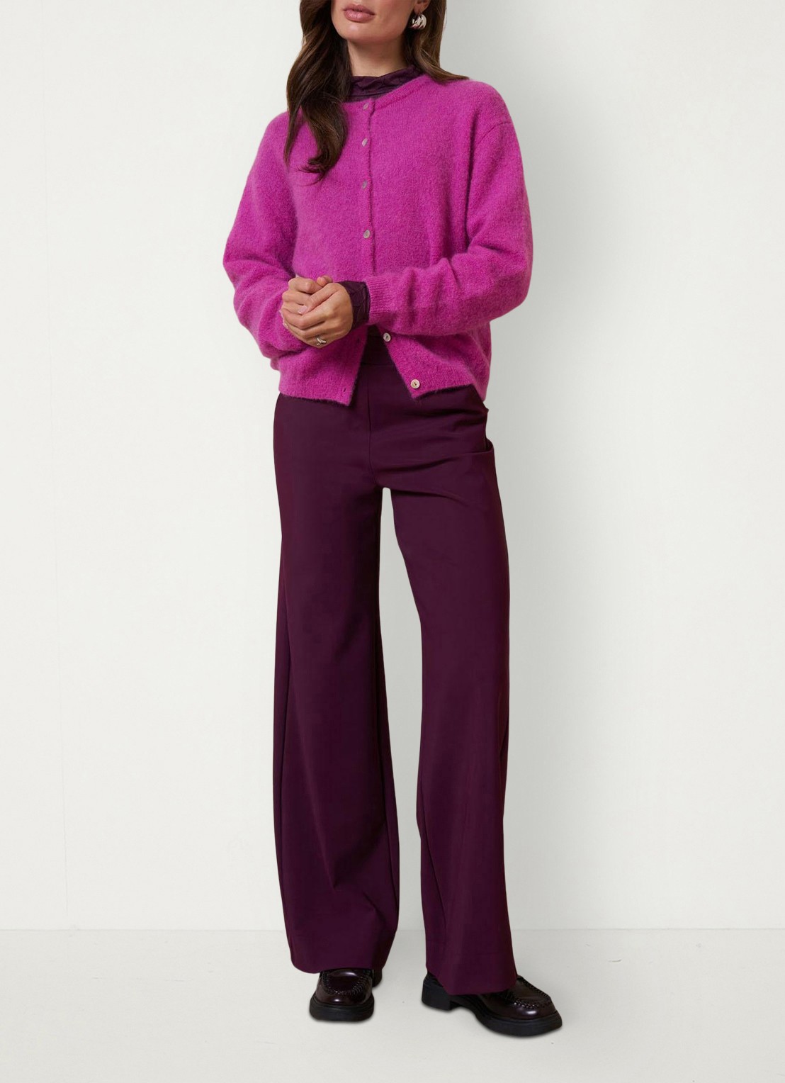 Studio Anneloes Lexie high waist wide fit pantalon met steekzakken - voorkant 3 aubergine