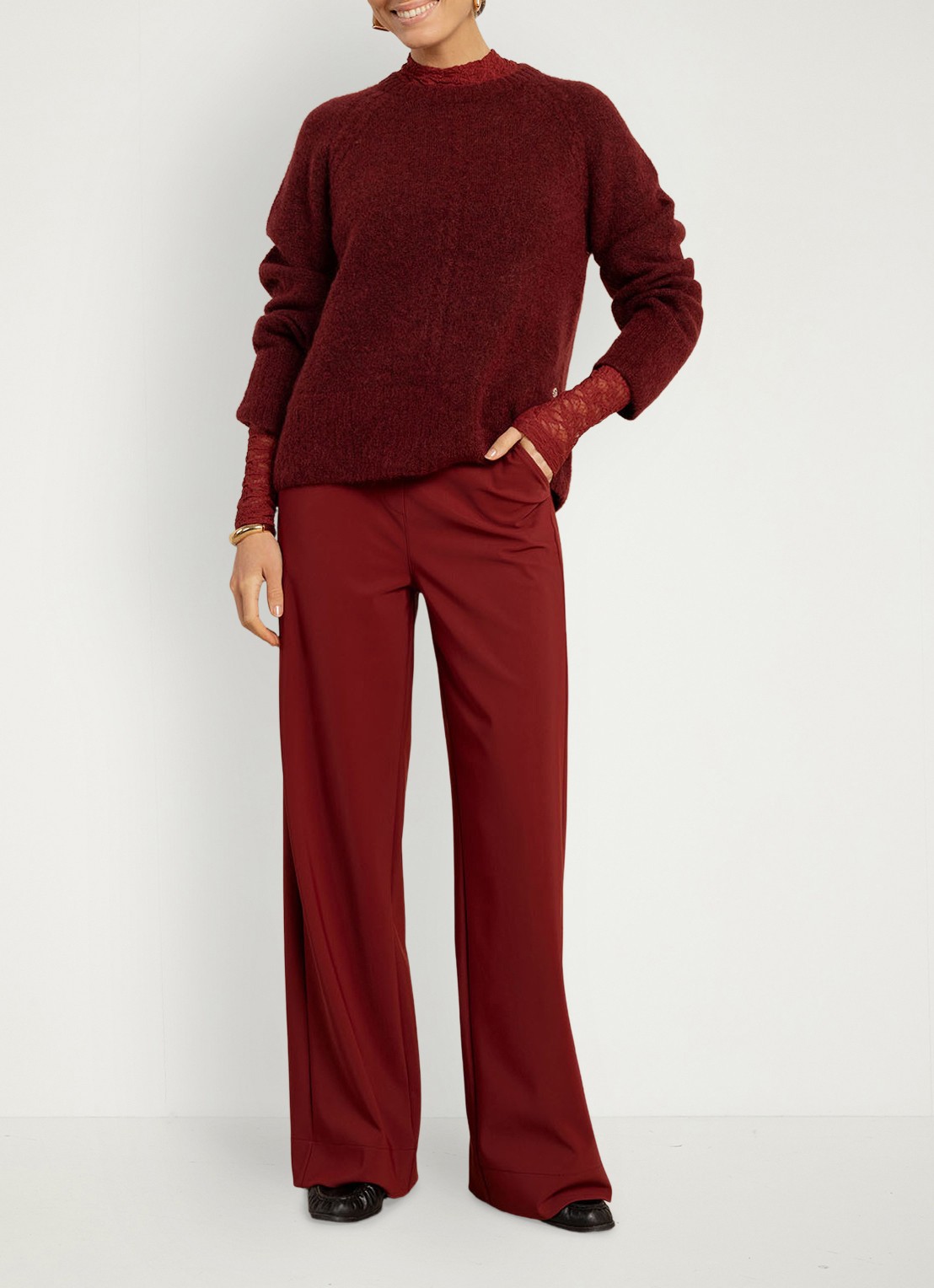 Studio Anneloes Lexie high waist wide fit pantalon met steekzakken - voorkant 2 rood