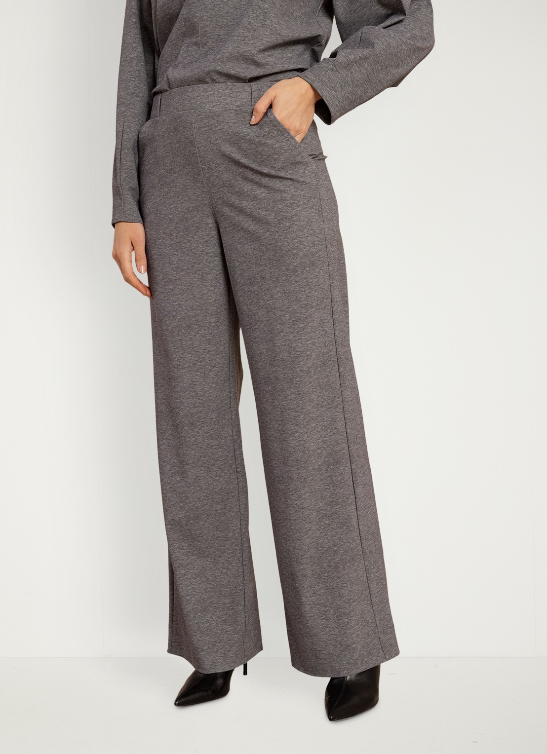 Studio Anneloes Lexie high waist wide fit pantalon met steekzakken - detail donkergrijs