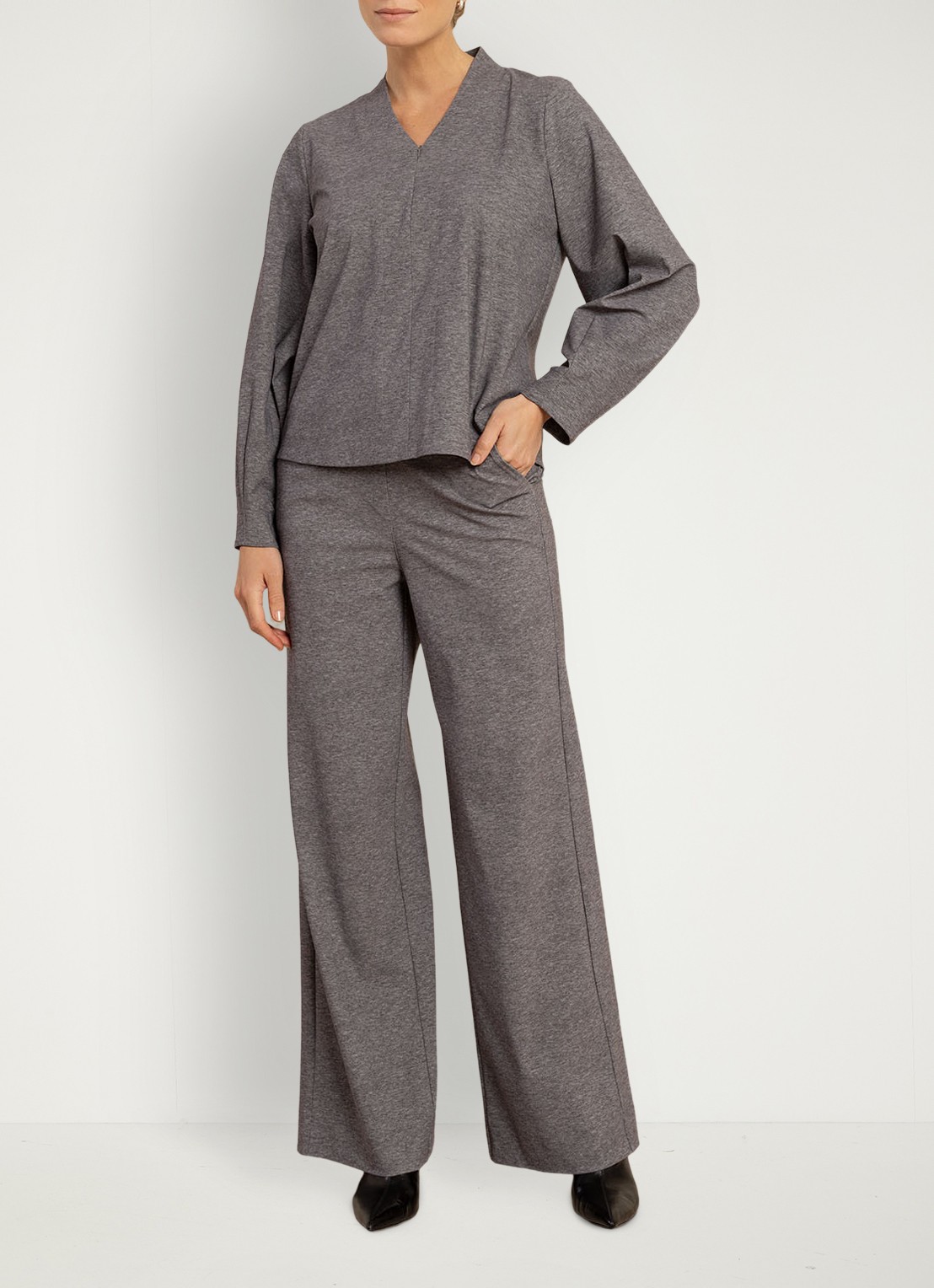 Studio Anneloes Lexie high waist wide fit pantalon met steekzakken - voorkant 3 donkergrijs