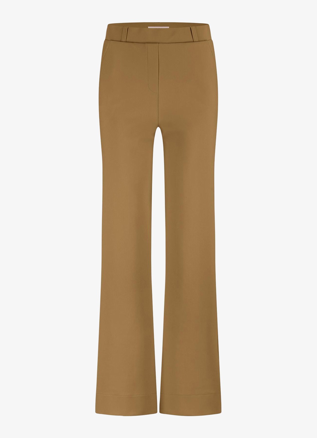 Studio Anneloes Lexie mid waist wide fit pantalon van travelstof - voorkant 2 okergeel