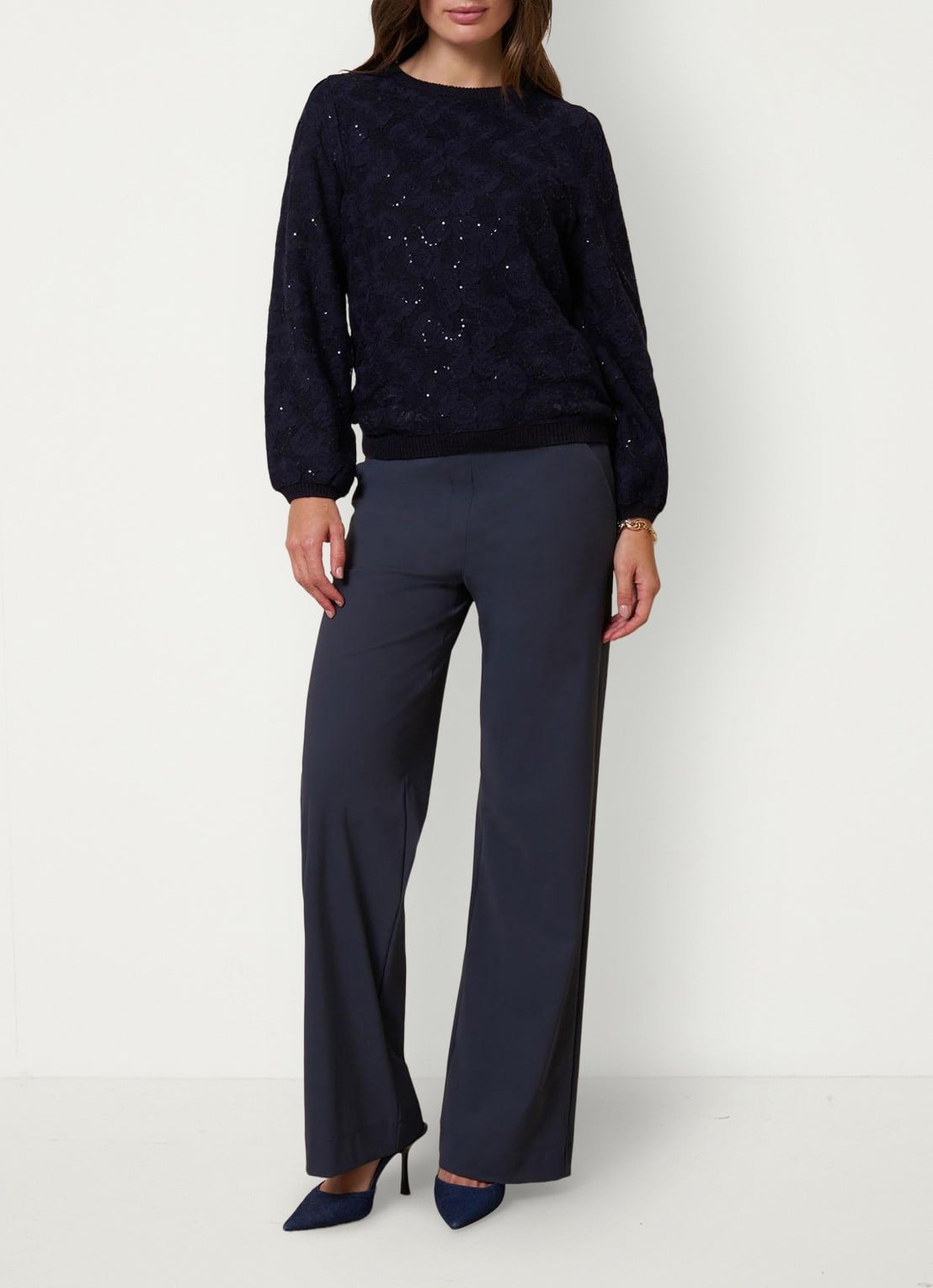 Studio Anneloes Lica pullover met pailletten - voorkant 2 blauw