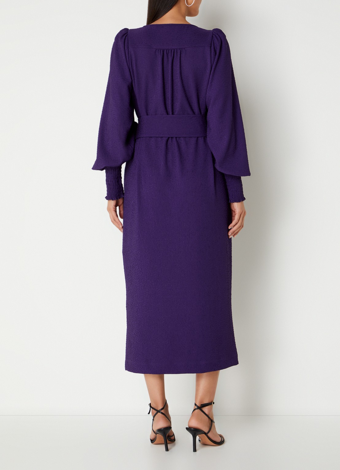 Studio Anneloes Lisbon midi tuniekjurk met structuur en ballonmouw - achterkant violet