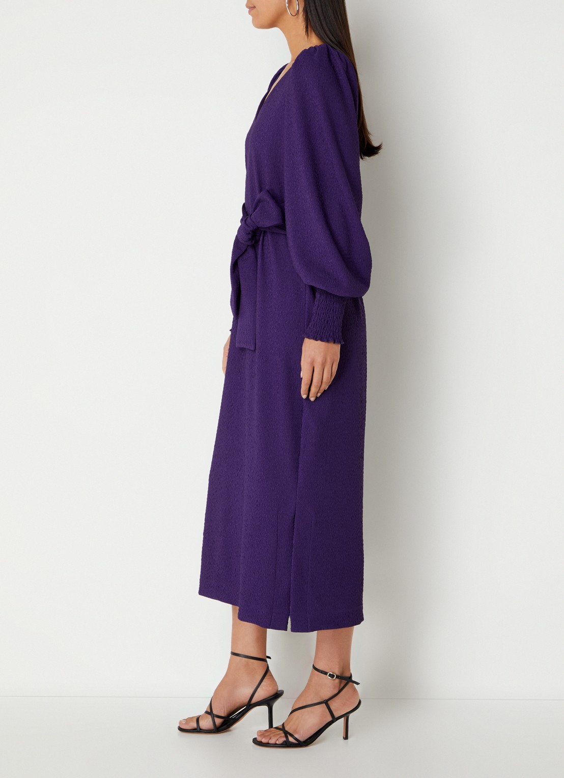 Studio Anneloes Lisbon midi tuniekjurk met structuur en ballonmouw - voorkant 3 violet