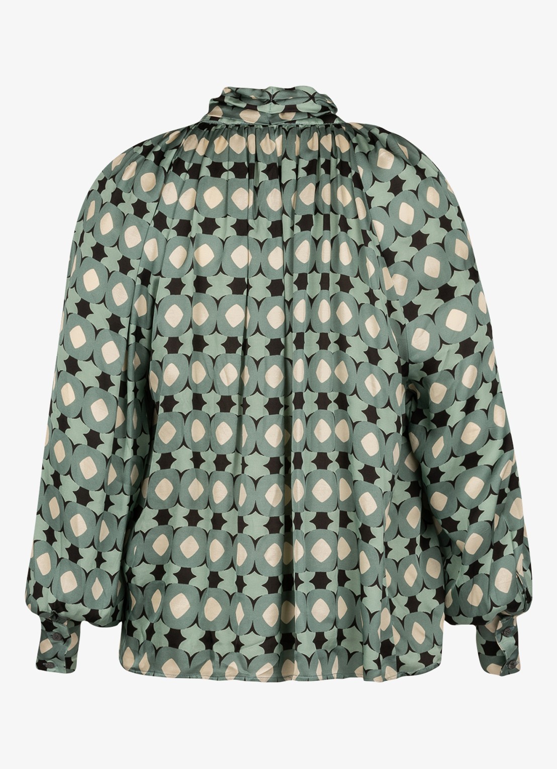 Studio Anneloes Lorina blouse met grafisch patroon en sjaalkraag - detail 5 groen