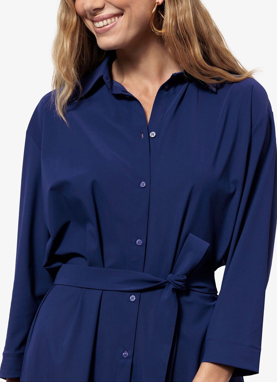 Studio Anneloes Louna midi blousejurk van travelstof - detail 4 donkerblauw