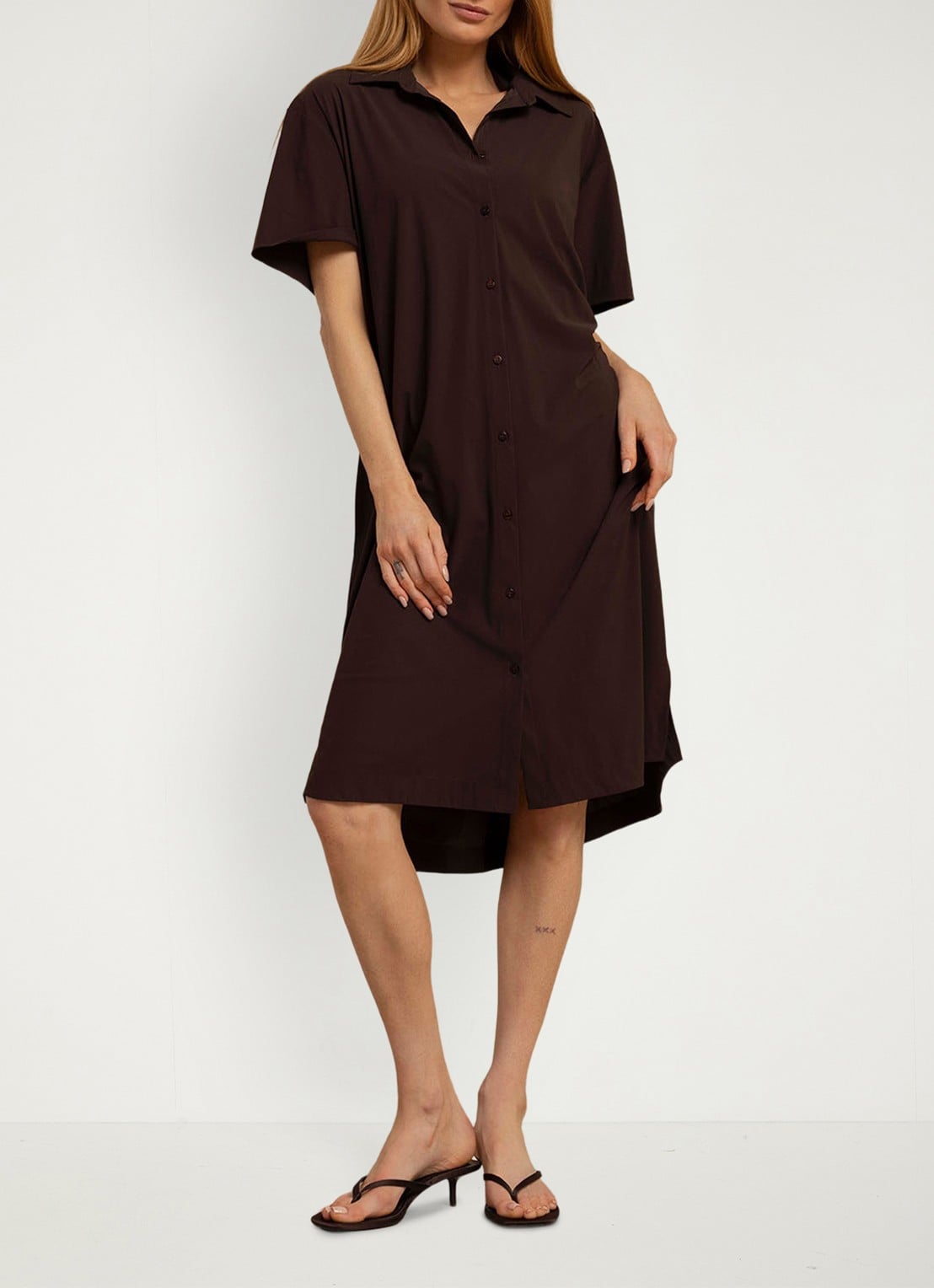 Studio Anneloes Louni mini blousejurk met strikceintuur - detail bruin
