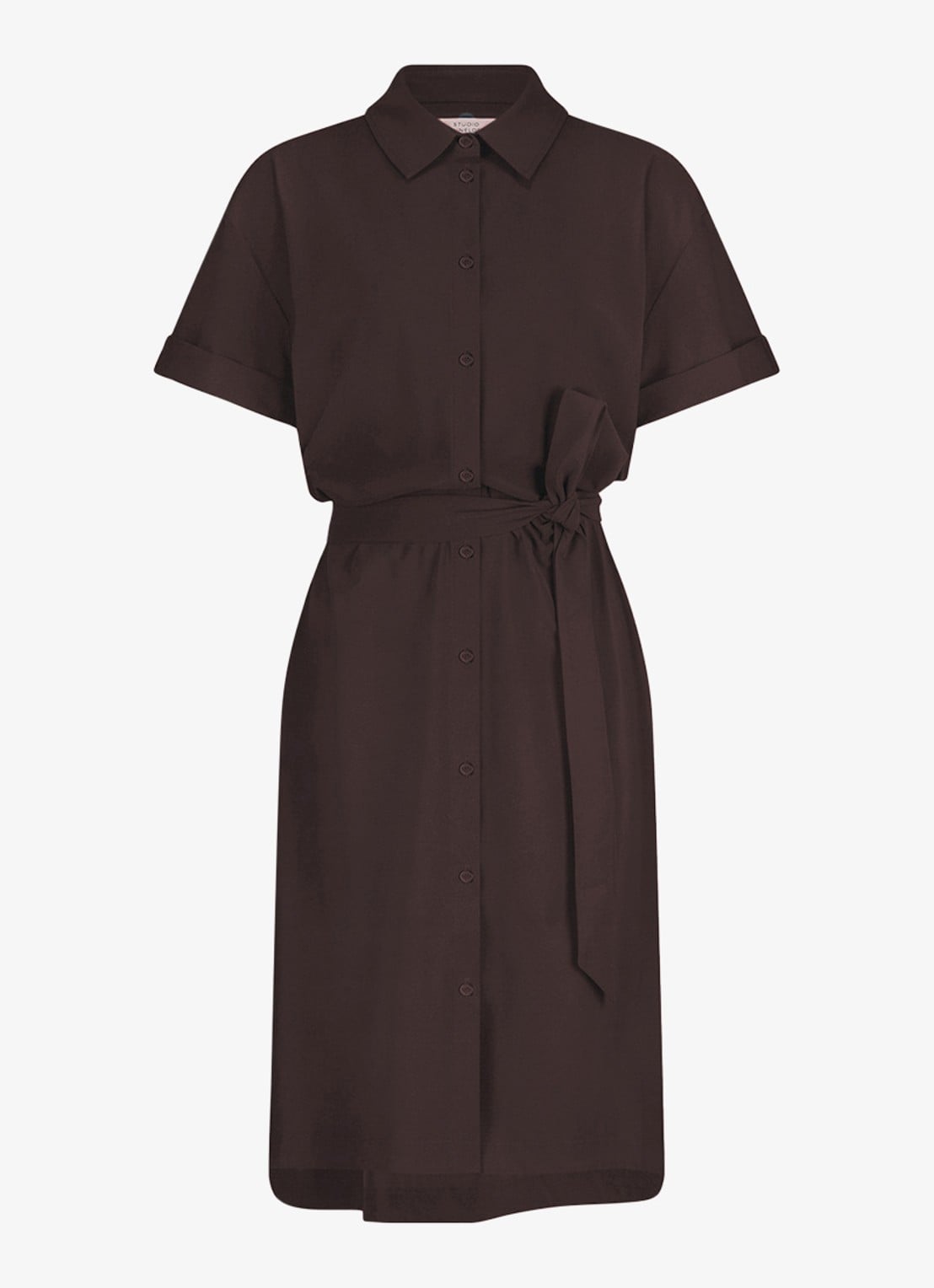 Studio Anneloes Louni mini blousejurk met strikceintuur - voorkant 2 bruin