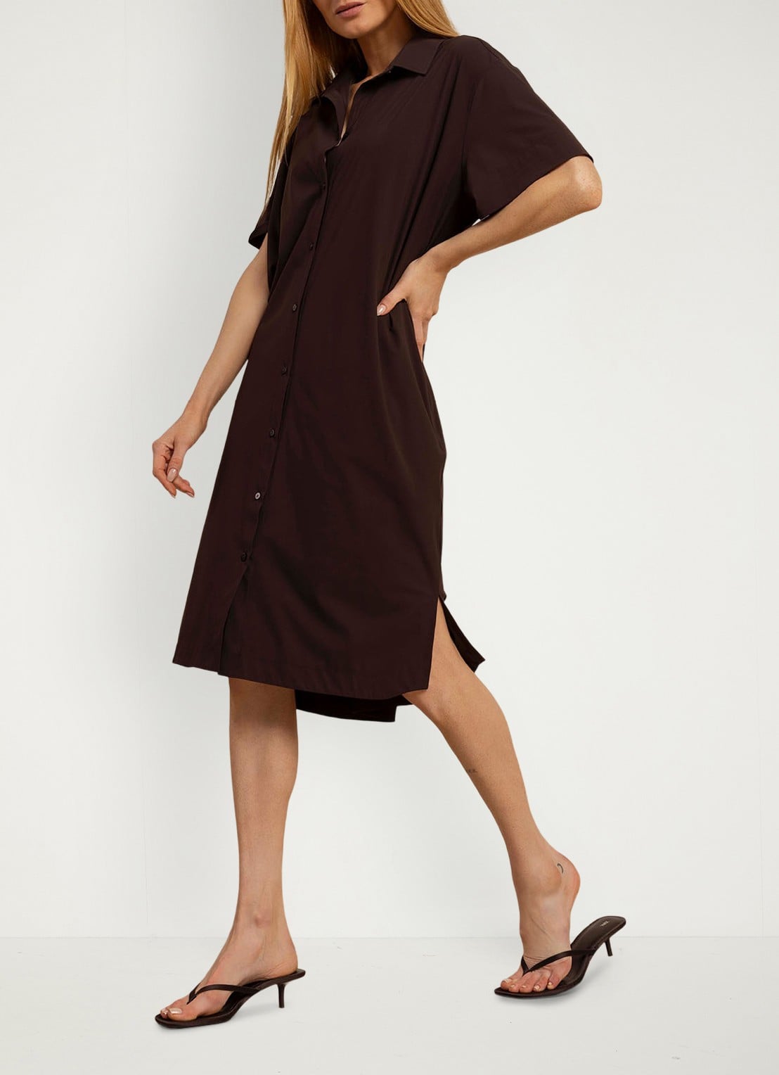 Studio Anneloes Louni mini blousejurk met strikceintuur - voorkant 3 bruin