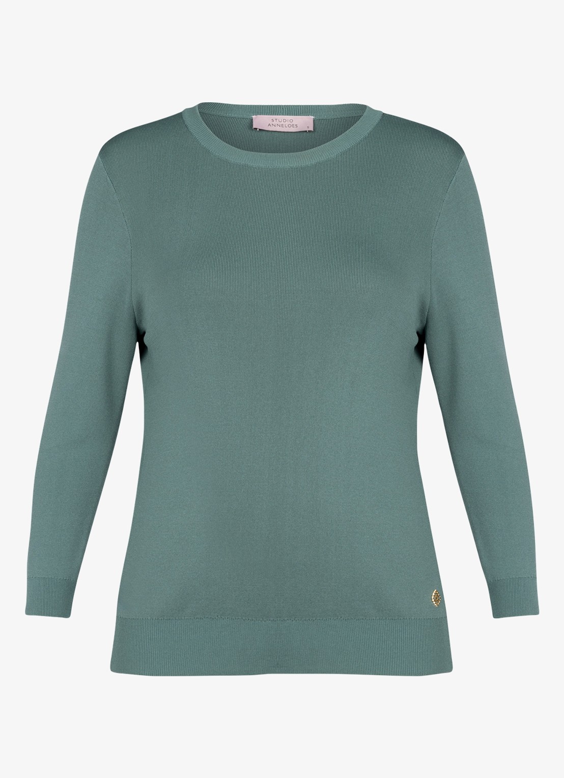 Studio Anneloes Luna fijngebreide pullover met ronde hals - voorkant 3 groen