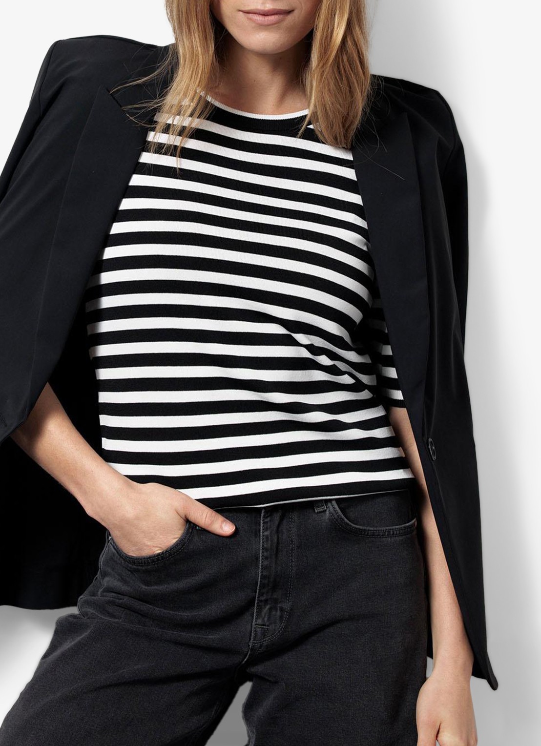 Studio Anneloes Luna fijngebreide pullover met streepprint - detail 3 zwart