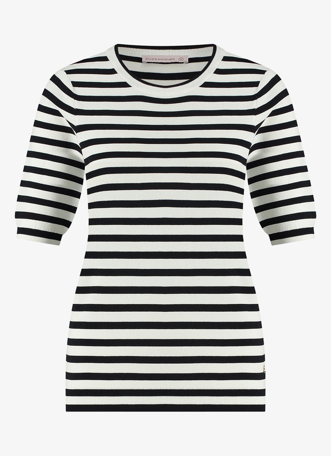 Studio Anneloes Luna fijngebreide pullover met streepprint - voorkant donkerblauw