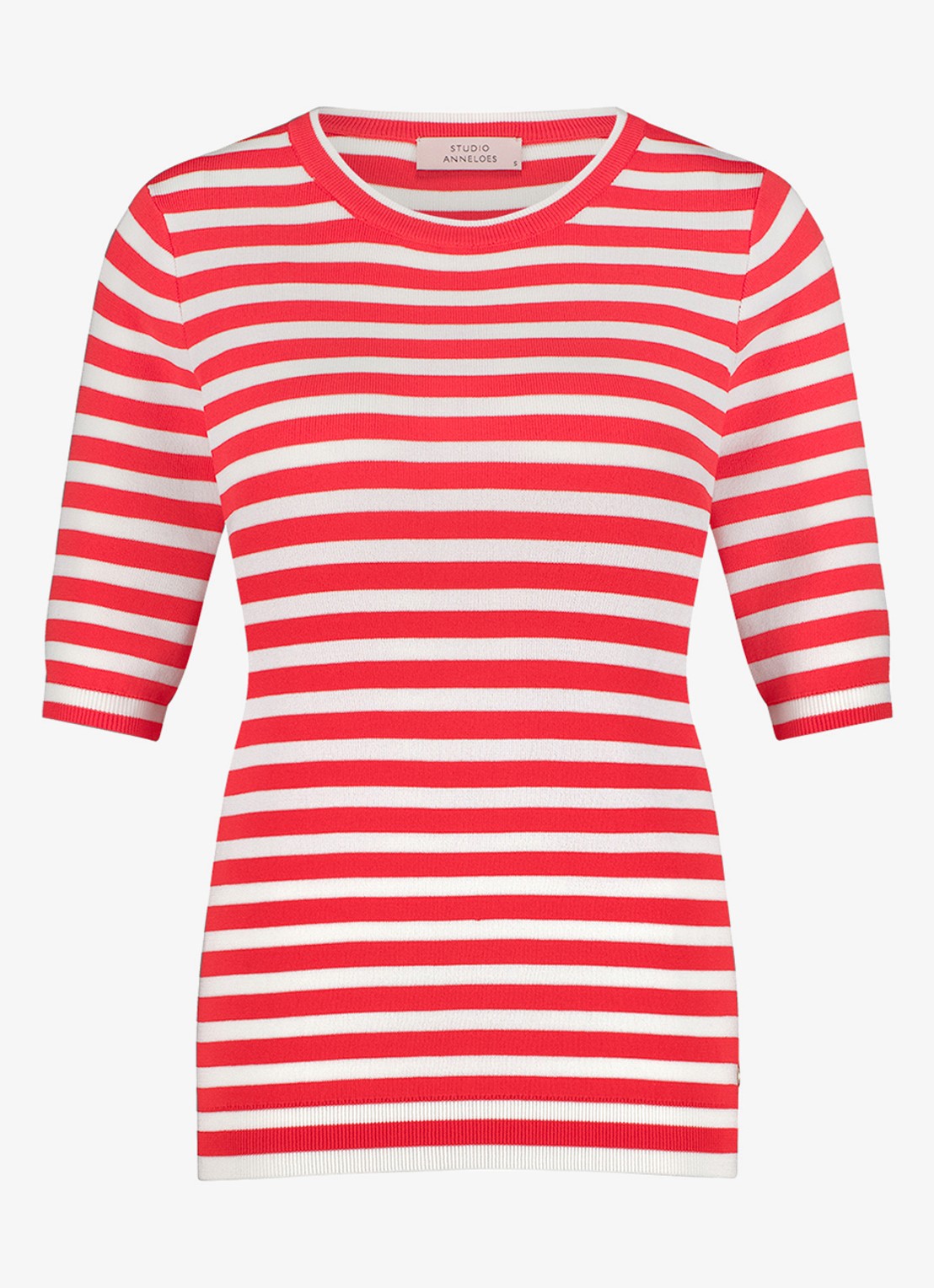 Studio Anneloes Luna fijngebreide pullover met streepprint - voorkant koraal