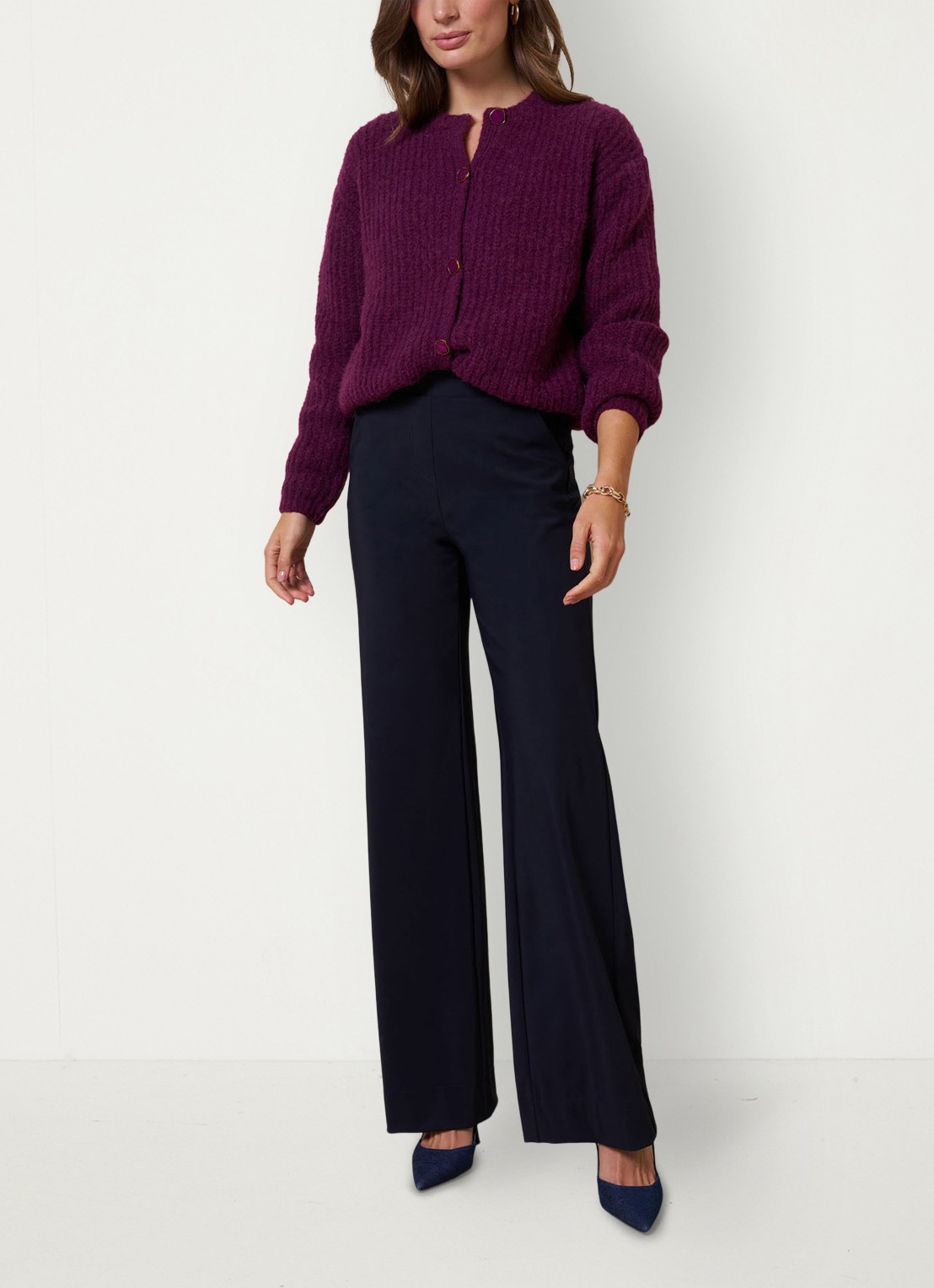 Studio Anneloes Luz high waist loose fit pantalon met steekzakken - voorkant 2 donkerblauw