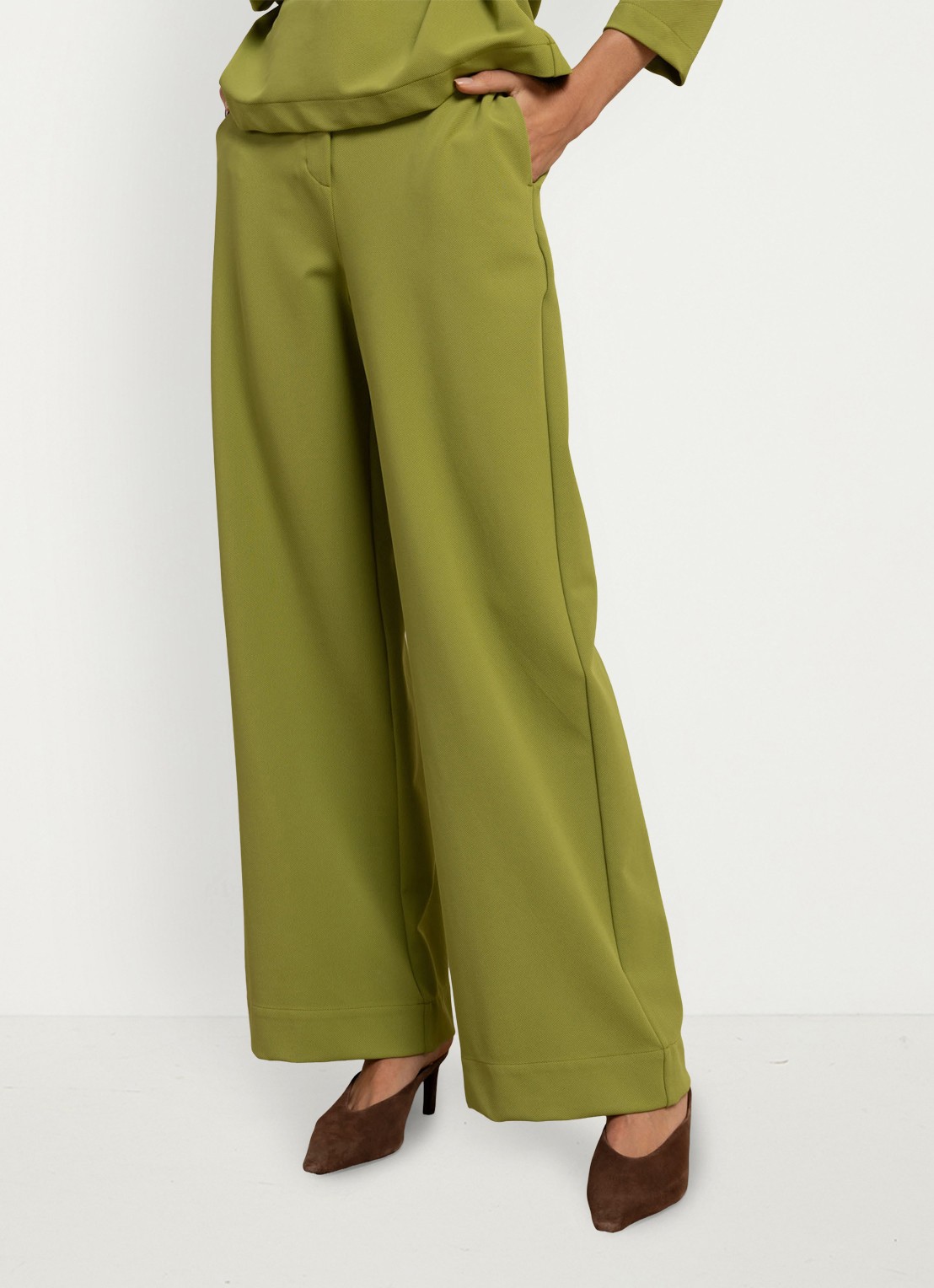 Studio Anneloes Luz high waist wide fit pantalon met steekzakken - detail 4 groen