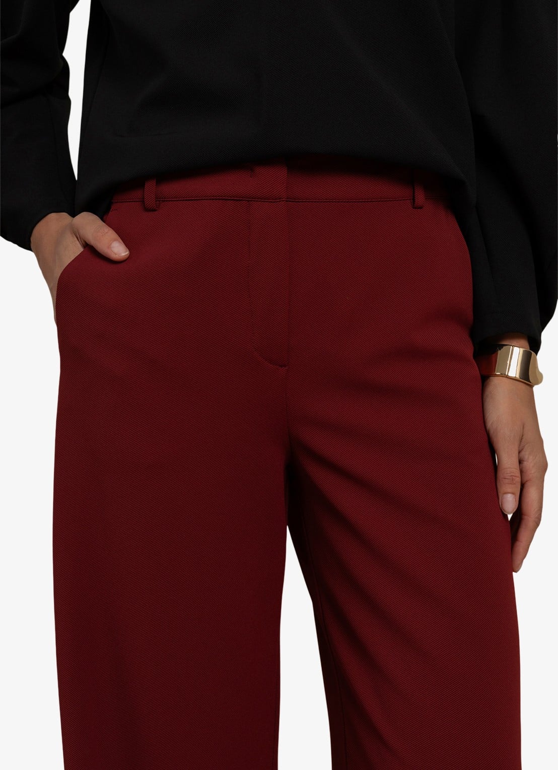 Studio Anneloes Luz mid waist wide fit pantalon met steekzakken - detail 3 donkerrood
